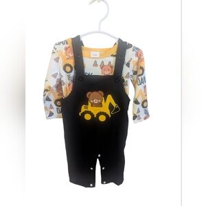 5/$15 BNWT Baby Boy-3-6 Month-Teddy Bear On Excavator Embroidery Overalls/Shirt